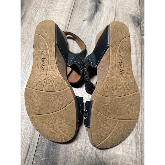 Clarks Bendables Navy Blue Leather Strap Wedge Sandals #65597 Womens 7W READ - Picture 6 of 6
